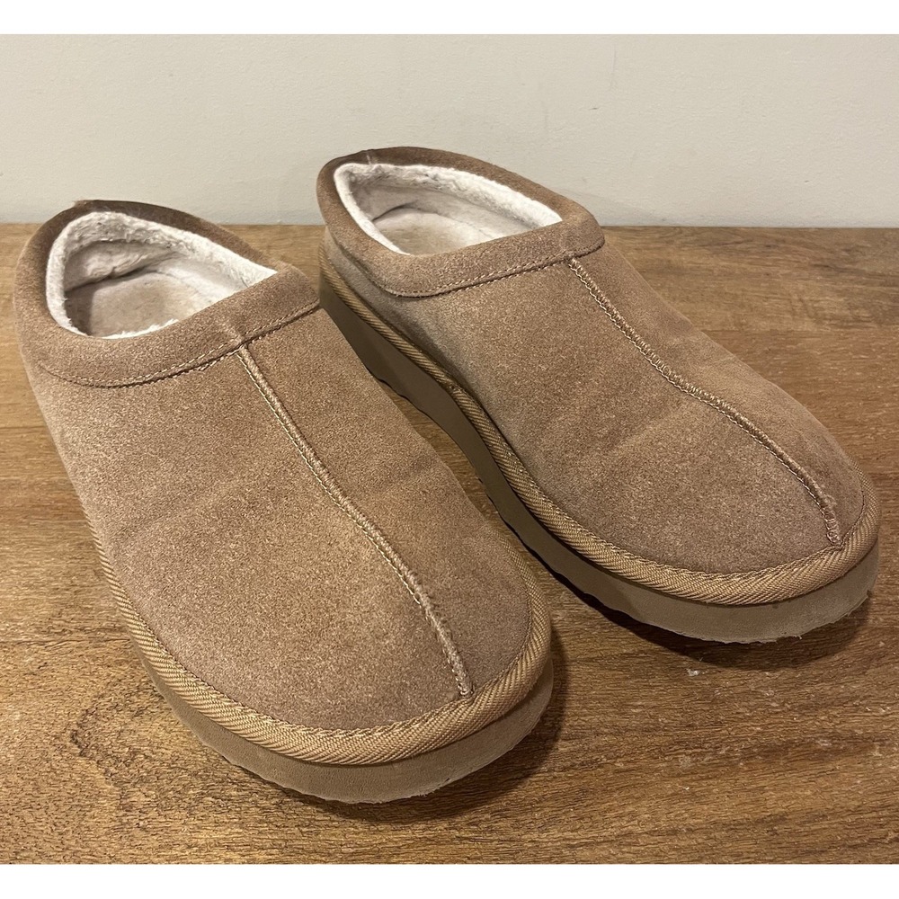 Target Women's Suede Leather Clog Slippers Faux Fur Lined Chestnut Brown Size 11